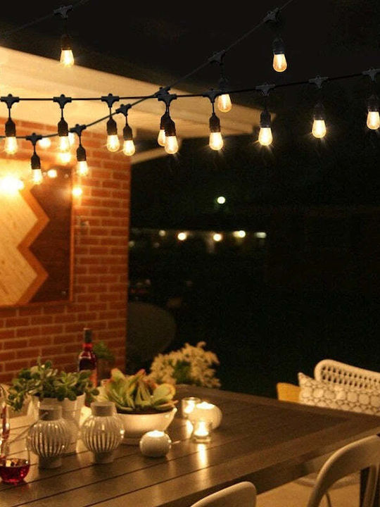 Ghirlandă Luminoasă cu Pandantive LED Interconectabile 10m/20m 20 Becuri Soclu E27 Lumină Alb Caldă