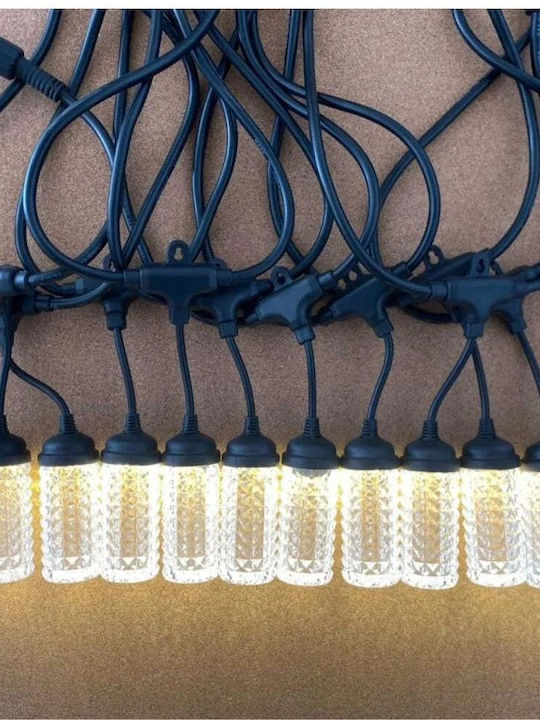 Ghirlandă de iluminat exterior 10 becuri LED IP44 lumină alb cald lungime 10m