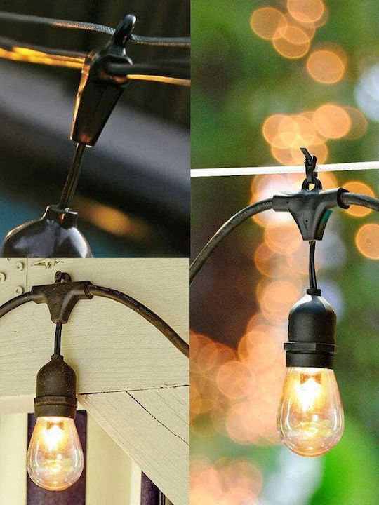 Ghirlandă Luminoasă cu Pandantive LED Interconectabile 10m/20m 20 Becuri Soclu E27 Lumină Alb Caldă