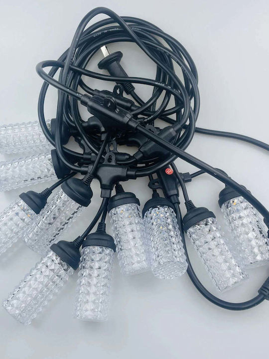 Ghirlandă de iluminat exterior 10 becuri LED IP44 lumină alb cald lungime 10m