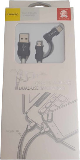 Treqa Regular USB to Lightning / micro USB Cable Λευκό 1m (CA-812-WHITE)
