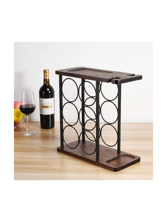 Suport pentru 6 Sticle de Vin 2 Pahare Oțel Lemn 34x16x35 Cm Negru-maro