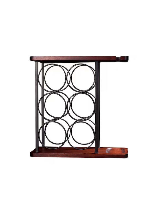Suport pentru 6 Sticle de Vin 2 Pahare Oțel Lemn 34x16x35 Cm Negru-maro