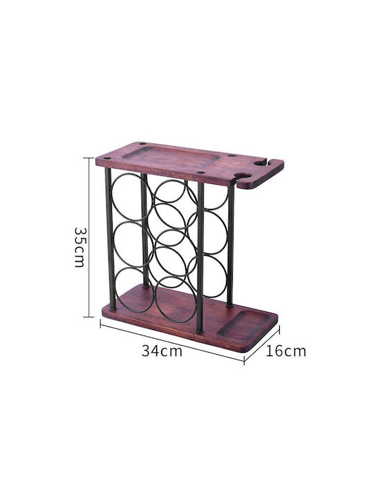 Suport pentru 6 Sticle de Vin 2 Pahare Oțel Lemn 34x16x35 Cm Negru-maro