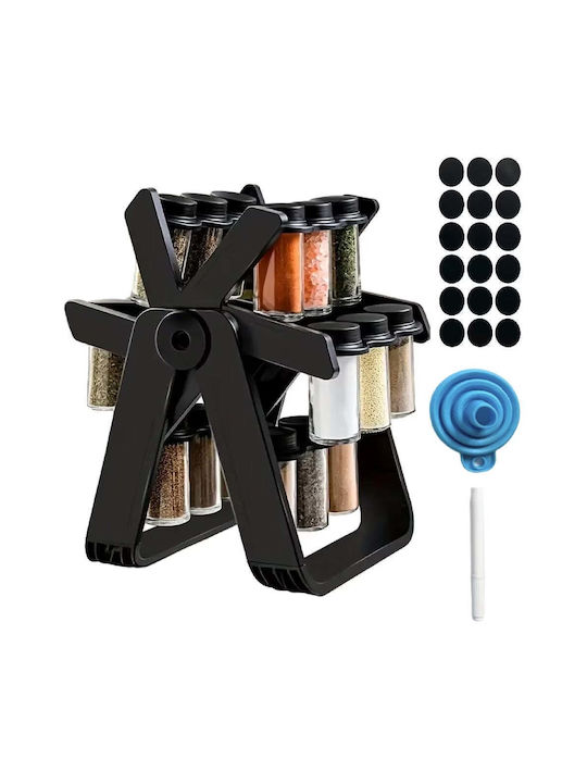Rotating Spice Organizer 18 Jars Abs+pp+ Glass Black