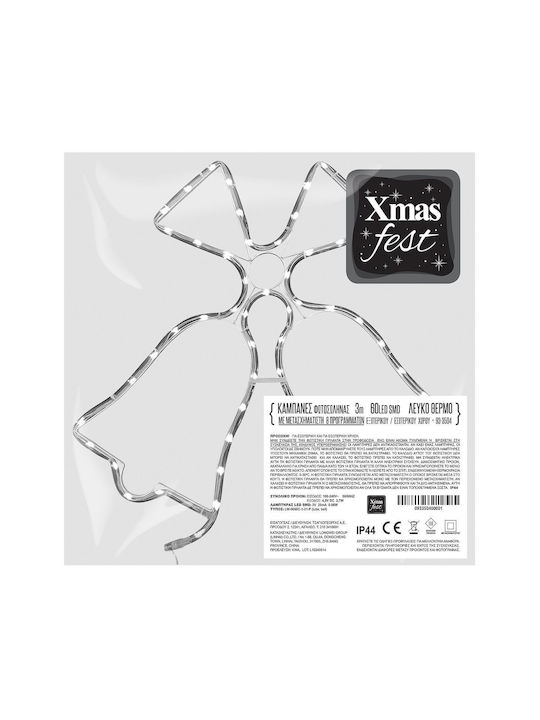 XMASfest Χριστουγεννιάτικος Φωτοσωλήνας σε Σχήμα Καμπάνα Λευκή 58x56x1.1εκ.