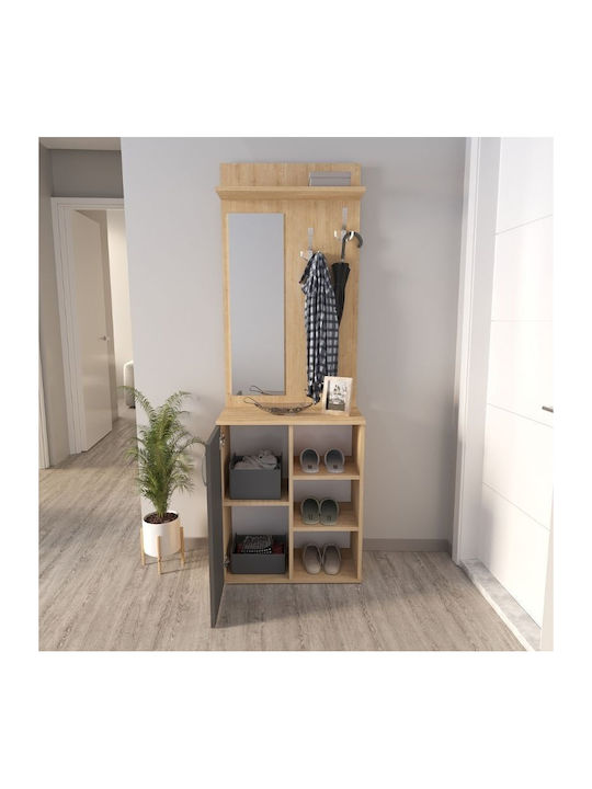 Norva Eingangsmöbel mit Spiegel / Garderobe & Schuhschrank Sapphire Oak - Anthracite 67.8x36.3x200.6cm