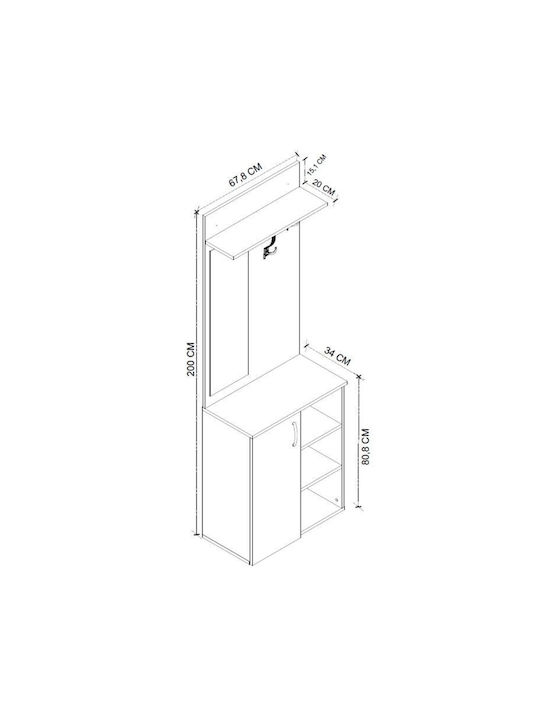 Norva Eingangsmöbel mit Spiegel / Garderobe & Schuhschrank Sapphire Oak - Anthracite 67.8x36.3x200.6cm