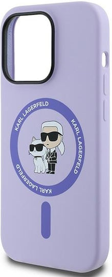 Karl Lagerfeld Hülle für iPhone 14 Pro Kompatibel mit Magsafe Klhmp14lscmkcrhu Silikon Kc Body Ring Lila