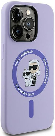 Karl Lagerfeld Hülle für iPhone 14 Pro Kompatibel mit Magsafe Klhmp14lscmkcrhu Silikon Kc Body Ring Lila