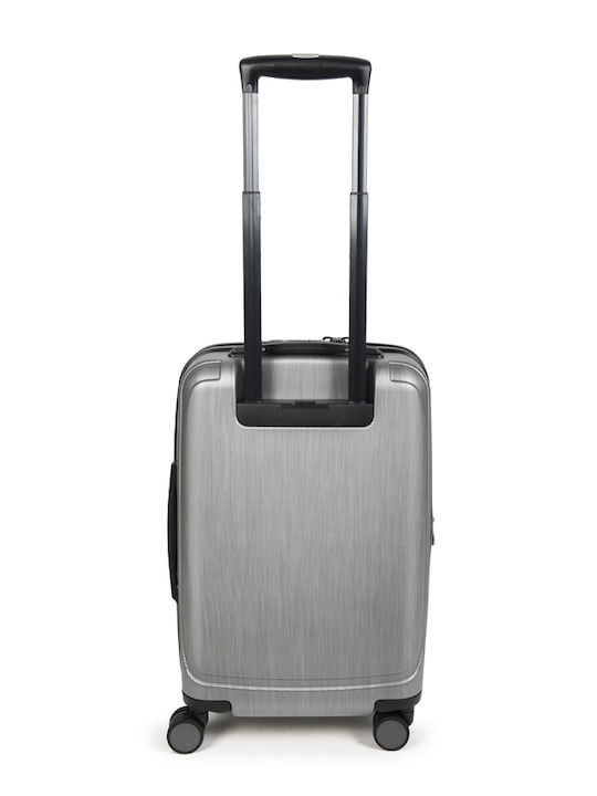 Estil Cabin Hard Silver Suitcase With 4 Wheels Height 55cm