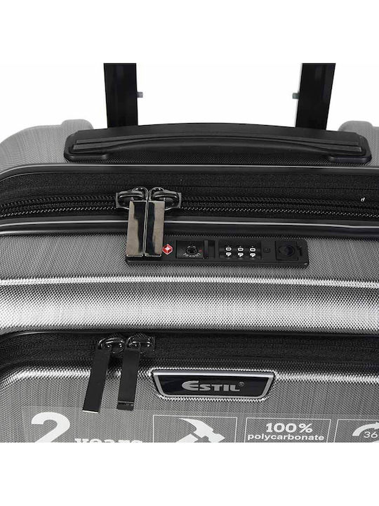 Estil Cabin Hard Silver Suitcase With 4 Wheels Height 55cm