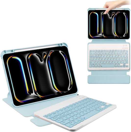 Case + Keyboard Samsung Galaxy Tab S9 Fe+ Plus Rotary 360° Leather Light Blue