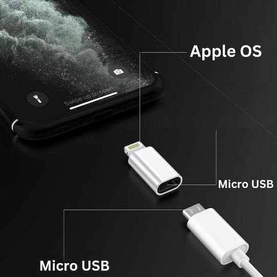 Adaptor Încărcare Rapidă Micro Usb Lightning Redare Muzică Transfer Date Argintiu
