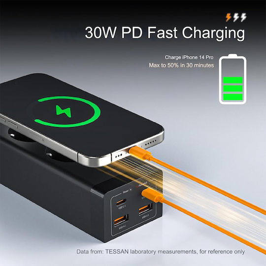Tessan Πολύπριζο Aσφαλείας 2 Θέσεων με 2 USB-A, 2 USB-C και Καλώδιο 2m