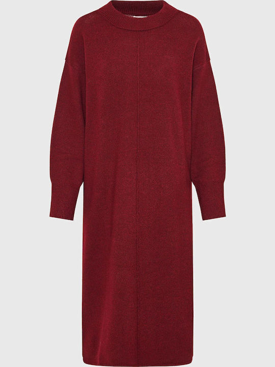 Funky Buddha Midi Φόρεμα Πλεκτό με Σκίσιμο Μπορντό