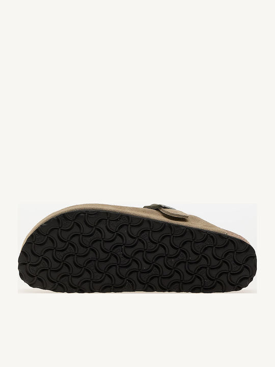 Boston Shearling Suede Winter Women's Slippers with Fur Brown Narrow Fit