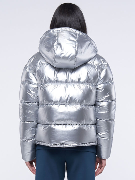 Kurz Damen Puffer Jacke für Winter Silber