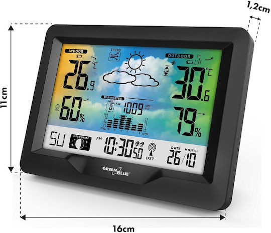 Green Blue GB540N Wireless Digital Weather Station Tabletop Black