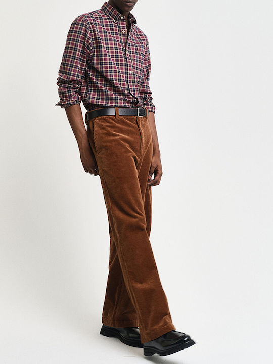 Long Sleeve Cotton Shirt in Regular Fit Checked Burgundy