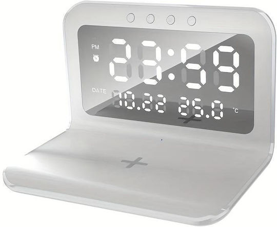 Ceas De Masă Digital Led Cu Ceas Deșteptător Și Încărcare Wireless Alb