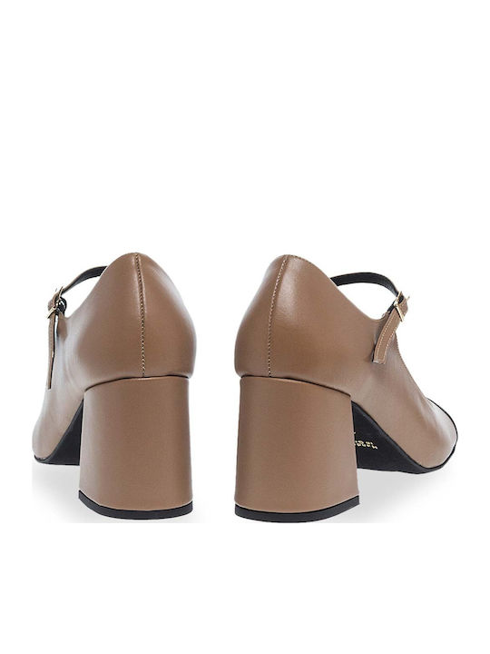 Leather Brown Heels with Strap