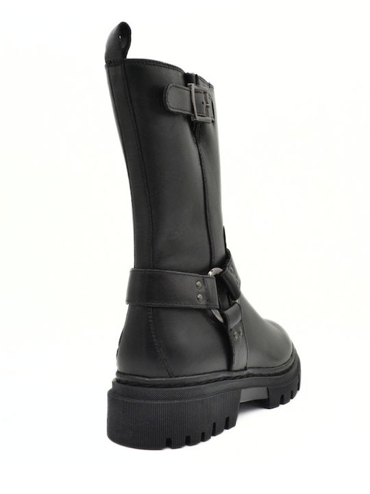 Leder Damen Biker-Stiefel Schwarz BB06-3208 Schwarz