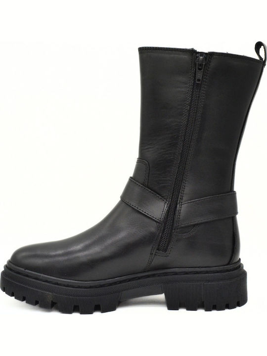 Leder Damen Biker-Stiefel Schwarz BB06-3208 Schwarz