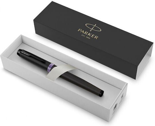 Parker Im Vibrant Rings Füllfederhalter Medium Lila aus Messing mit Blau Tintenfarbe