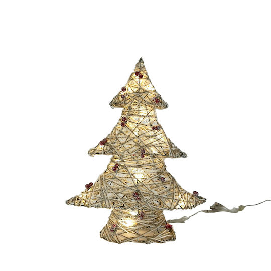 Christmas Decorative Snowy Illuminated Mulberry Tree 48cm Battery Gold