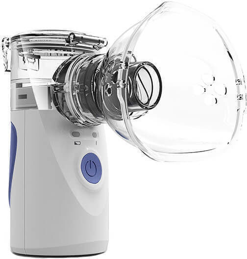 Edman Home Aerosol Device Nebulizer Portable Clinically Validated Ultrasonic Batteries Plug Adapter Mesh Technology Accessories Storage Kit Super Silent Blue-white
