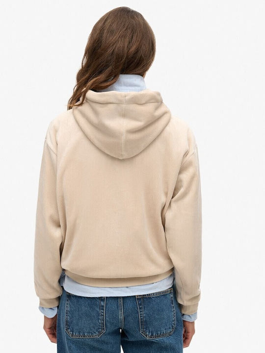 Long Women's Sweatshirt Velvet Hooded Beige