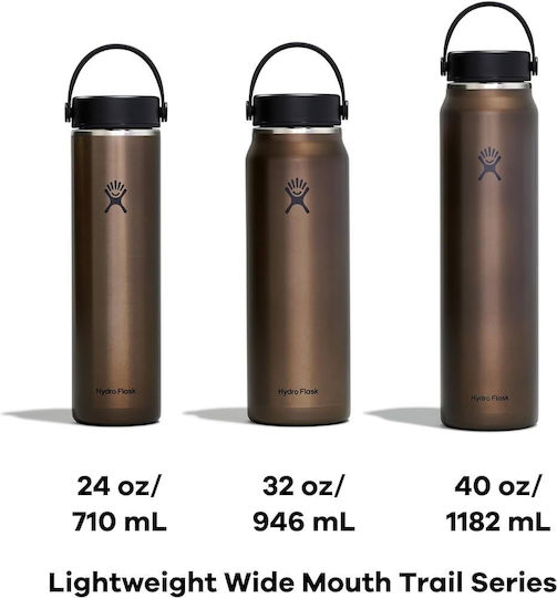 Hydro Flask Lightweight Trail Series Wide Mouth Trail Series Thermos Bottle Stainless Steel BPA Free 1.2lt Obsidian