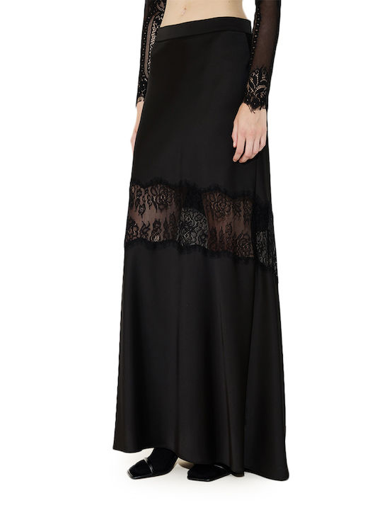 Dolce Domenica Satin Maxi Skirt in Black Color