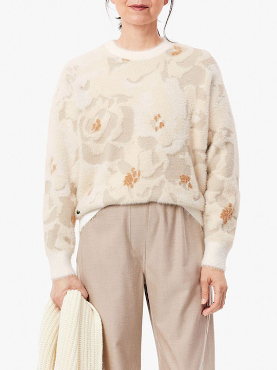 Lacoste Women's Long Sleeve Sweater Floral Cream