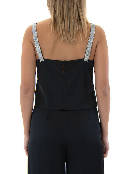 Women's Crop Top Satin with Straps Black