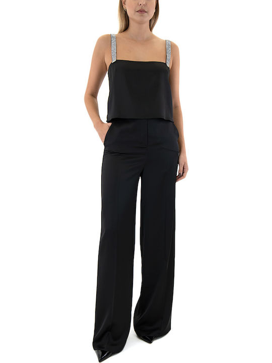 Women's Crop Top Satin with Straps Black