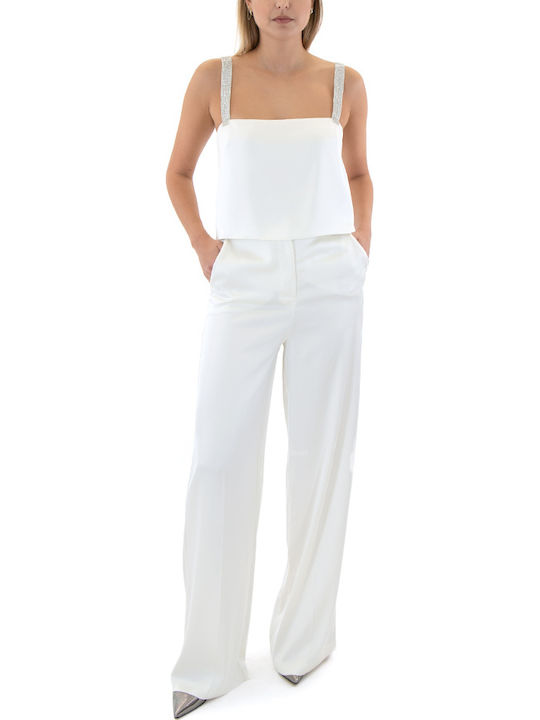 Women's High-waisted Fabric Trousers Straight Line Ecru