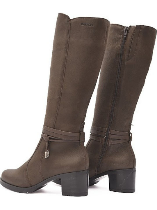 Leder Damenstiefel mit mittlerem Absatz Braun