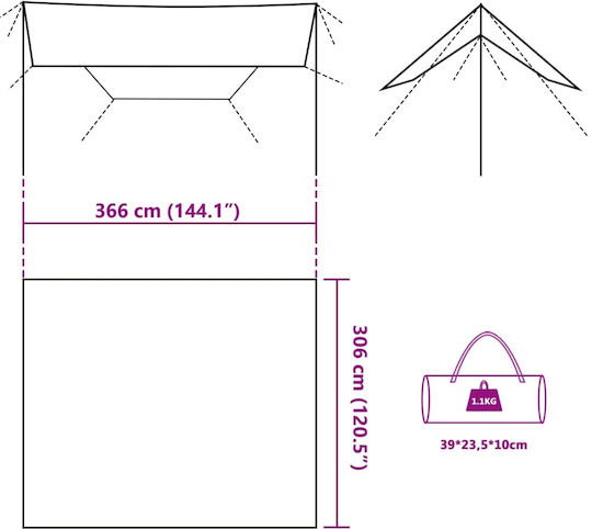 vidaXL Umbrela Sail Maro Cu cerc & cu strat PU 3.06x3.66m 62gr/m²