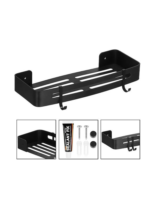 Badezimmerregal 2 Haken 2 Wandmontagesysteme Aluminium 32x12x4cm Schwarz