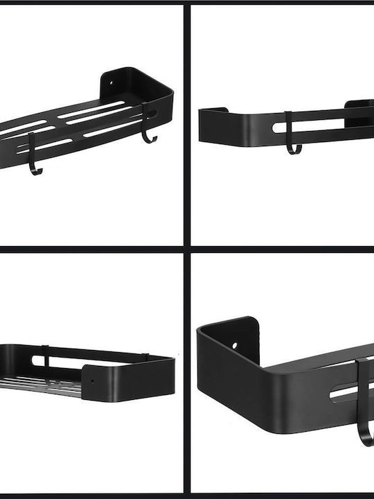 Badezimmerregal 2 Haken 2 Wandmontagesysteme Aluminium 32x12x4cm Schwarz