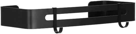 Raft de baie cu 2 cârlige, 2 sisteme de montare pe perete, aluminiu, 32x12x4cm, negru