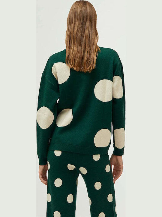 Damen Langarm Pullover Polka Dot Grün