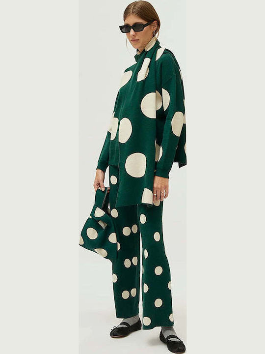 Damen Langarm Pullover Polka Dot Grün