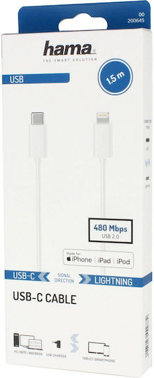 HAMA Cablu Flat USB-C La Lightning Alb 1.5m 00200645
