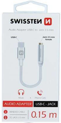Swissten Μετατροπέας USB-C male σε 3.5mm female Ασημί 1τμχ