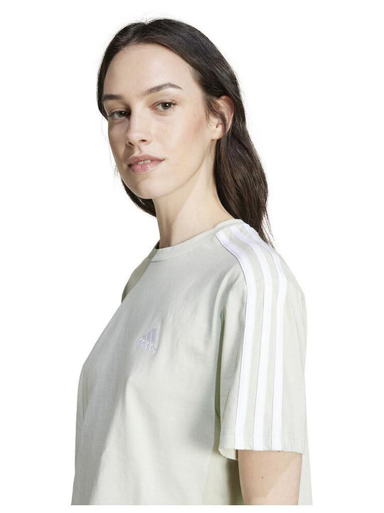 Essentials 3-Stripes Single Women's Crop T-shirt Striped Green