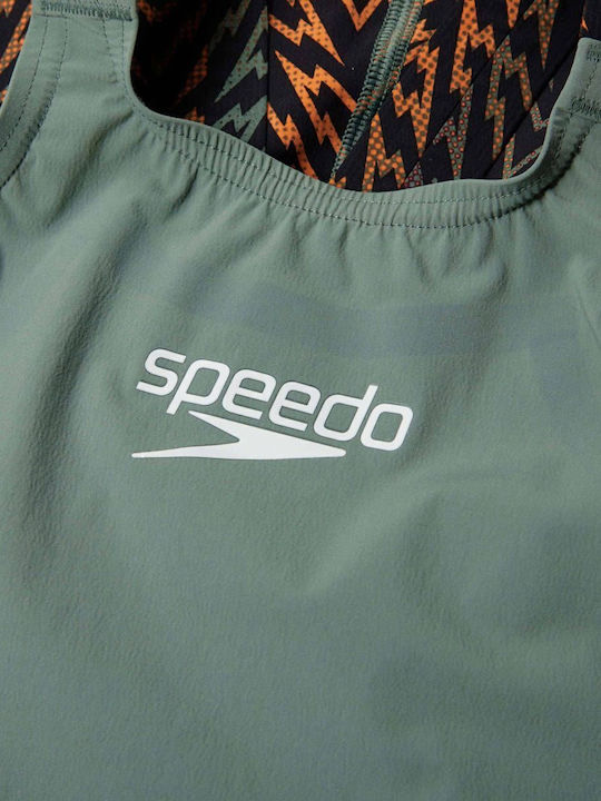 Speedo Детски Бански Една част Country Green, Black, Nectarine