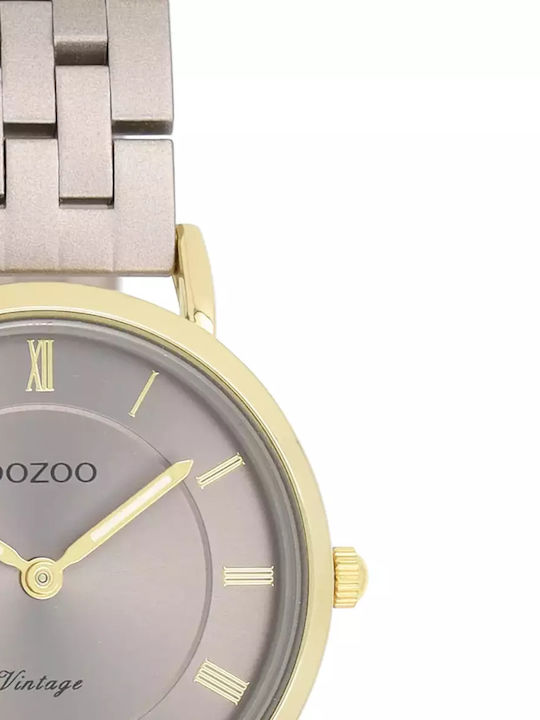 Oozoo Vintage Γυναικείο Ρολόι 28mm Μπαταρίας με Μπεζ Μεταλλικό Μπρασελέ